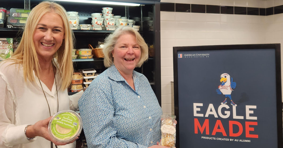 Lara Lozser and Marna Schneid, two Eagle Made vendors, with their products