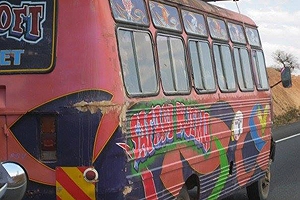 Colorfully painted Matatu.