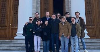 Students on the steps of the Istanbul Archaeological Museum.