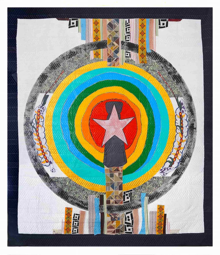 Amber Robles-Gordon, Northern Mariana Islands, Political (Front), 2021. Mixed media on quilt