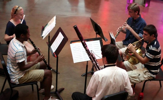 Music students rehearse in Katzen Rotunda.