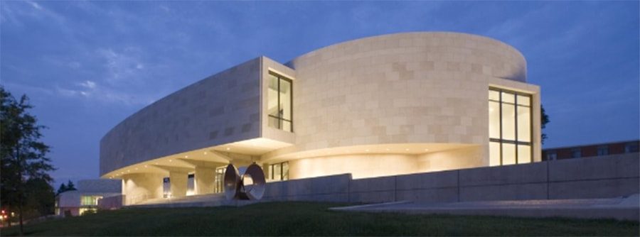 Katzen Arts Center with evening sky.