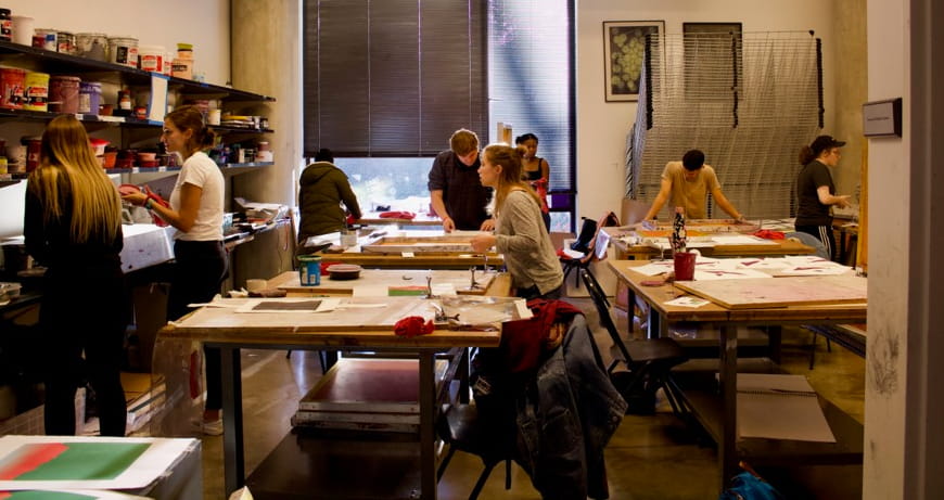 Students in the screenprinting studio.