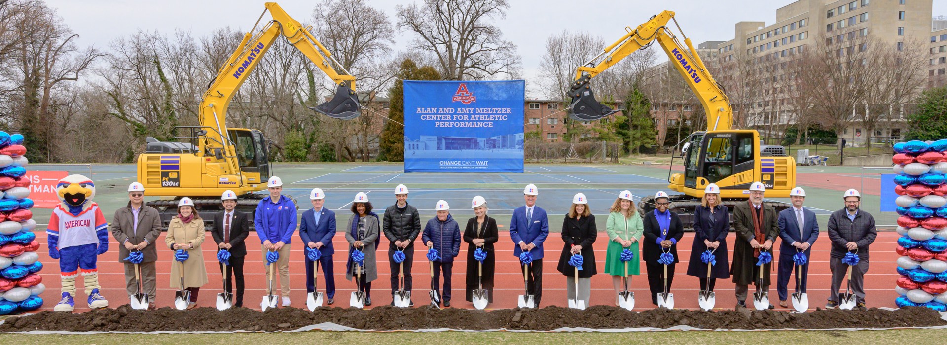 Donors and AU leadership gathered in Reeves Field with shovels for the ceremonial groundbreaking