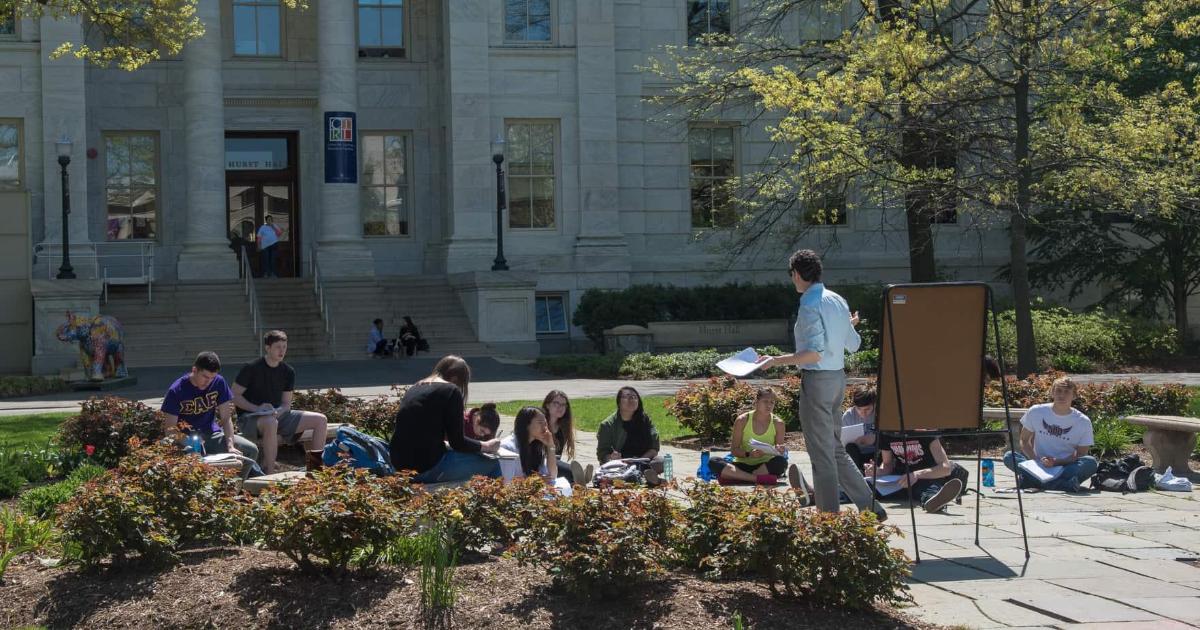 Class gathering outside