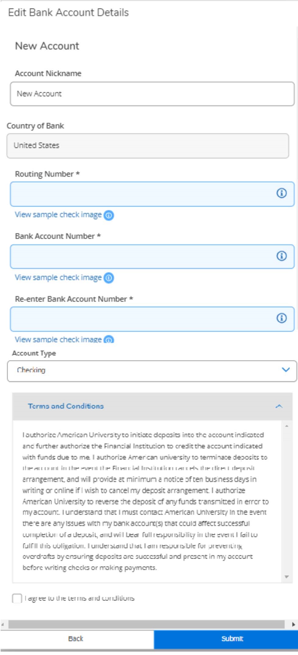 Edit bank details