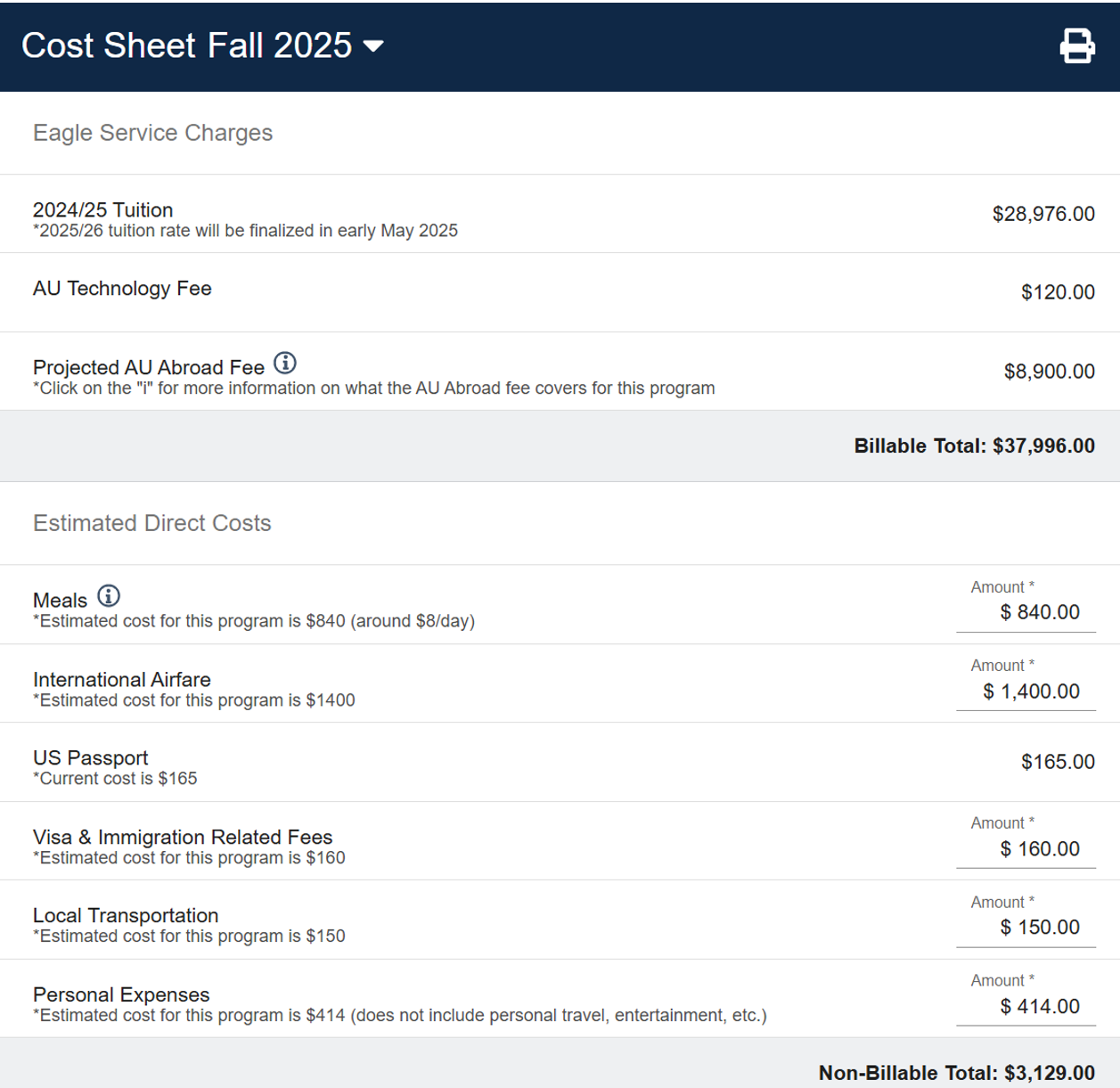 Madrid Program Costs 25–26