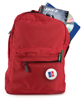 backpack with Jay-Z CD