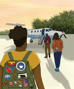 AU's Peace Corps volunteers walk to a plane to evacuate