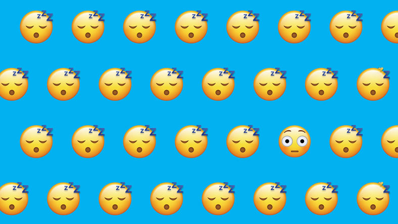 Sleeping emojis against a blue backdrop