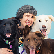 Zehra Peynircioglu and her dogs, Jon Jon, Dost, and Sevgi