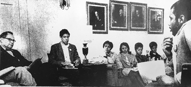 Moussa Foster (right) and OASATAU members in AU provost Harold Hutson’s office to lobby for black studies  and faculty