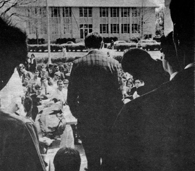 Rally on steps of Mary Graydon Center the morning after King's assassination