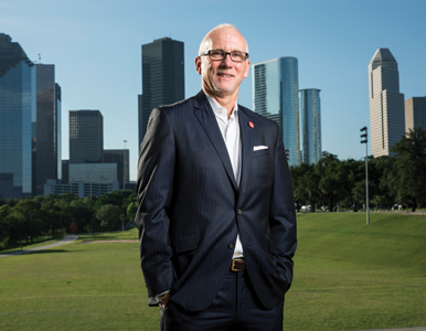 Rob Johnson with Houston skyline in the background