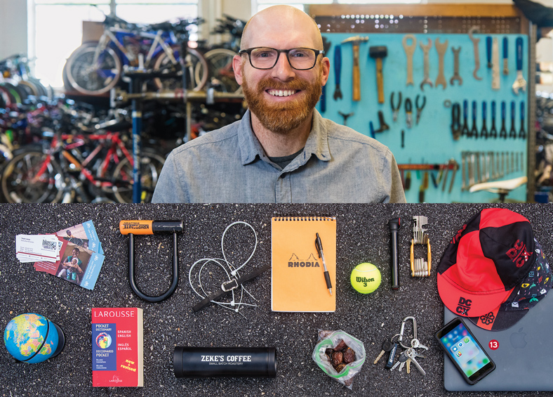 Taylor Jones and the contents of his bag