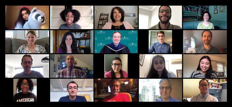 Fifteen members of the AU community participate in a Zoom call