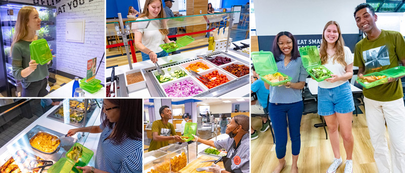 AU students fill reusable takeout containers in TDR