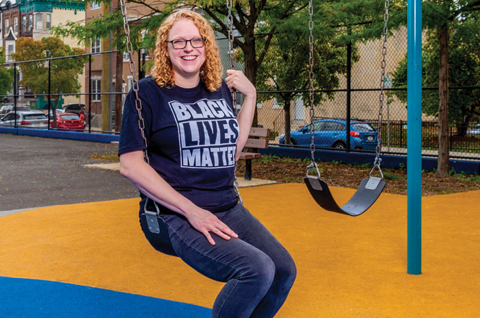 Katherine Streit on a swing in Philly