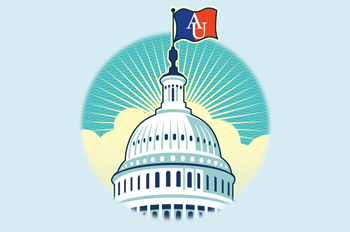 US Capitol dome with an AU flag flying overhead