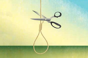 scissors cutting a noose