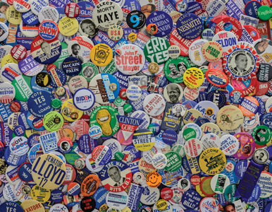 mountain of campaign buttons