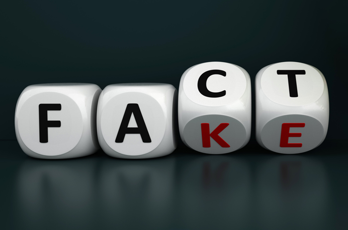 blocks that either spell "fake" or "fact"