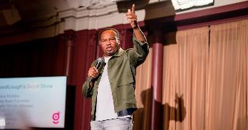 Roy Wood, Jr. on stage at GoodLaugh Initiative Launch Event