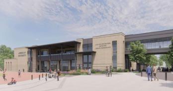 Purchasing decisions were central to the planning of the new Meltzer Center. Earlier this year, AU broke ground on the center, which will be the first net-zero university building in the region. Rendering courtesy Perkins Eastman /Rust Orling Architects.