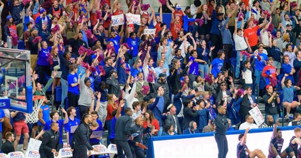 The AU student section goes wild during the men's basketball Patriot League Championship game. Photo by Jeff Watts.