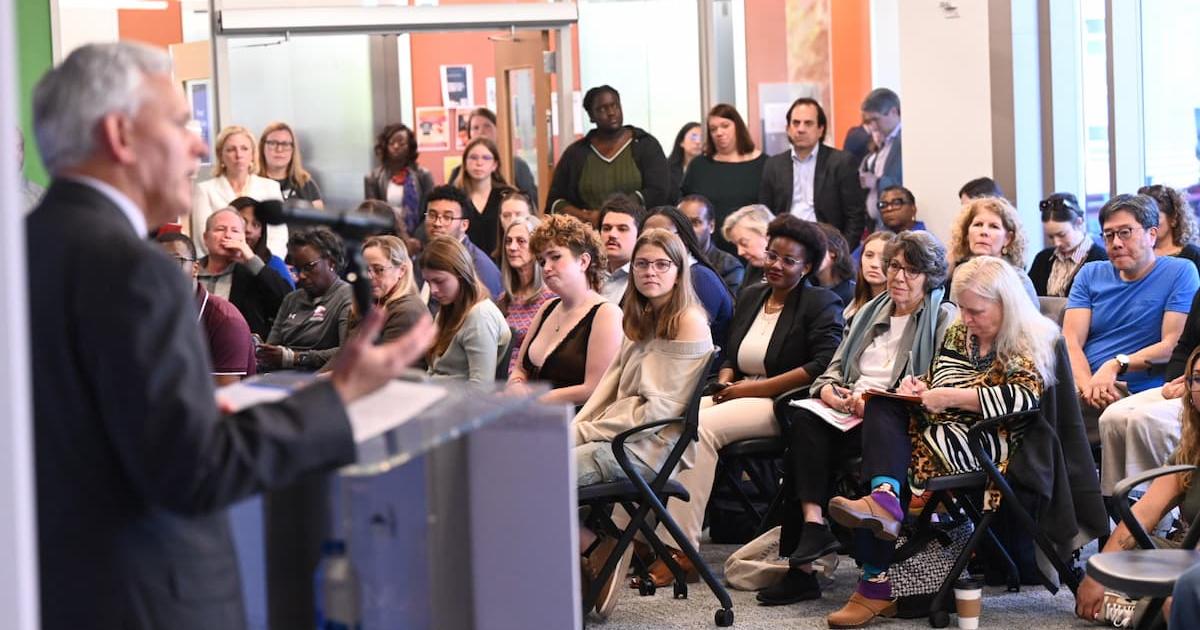 President Jon Alger speaks at the launch event for the Civic Life. Photo by Jeff Watts. 