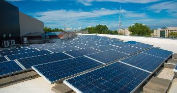 Solar panels on the roof of an AU building.