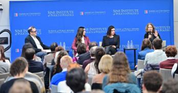 Sine fellow Sylvia Burwell speaks as the other fellows look on February 4. Photo by Jeff Watts.