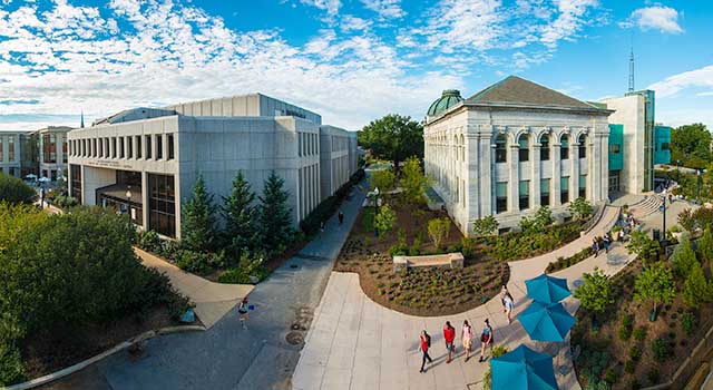 Aerial view of Bender Library and McKinley building