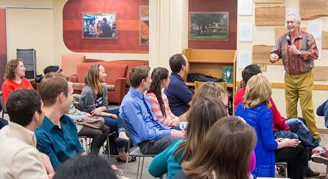 American University students at an event in the University Library