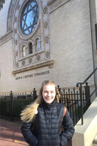 Lydia outside of a church