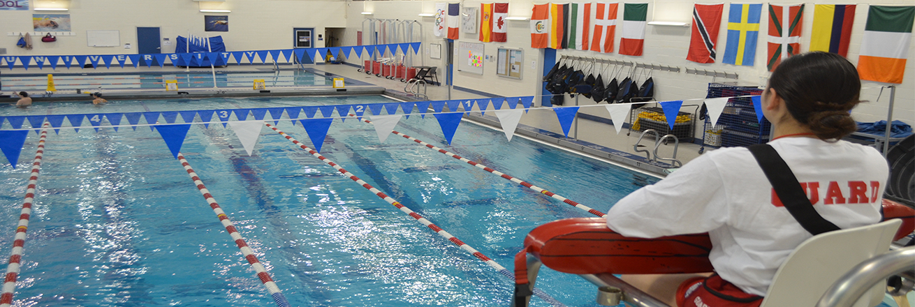 Reeves Aquatic Center view with lifeguard