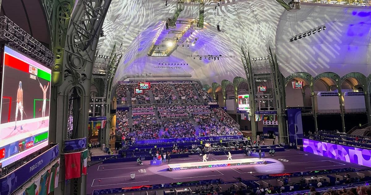 Professor Talan’s view of the Fencing Finals in the Grand Palais stadium