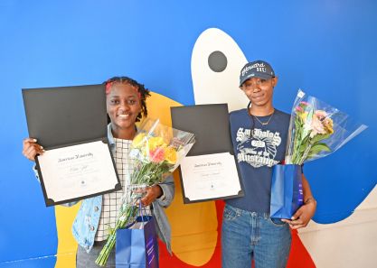 AU Teaching Fellows Spring '24 Graduates Chloe Ifill (left) and Keirah Daniels