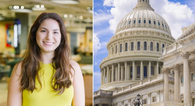 Smiling DC intern (left) and US Capitol (right)