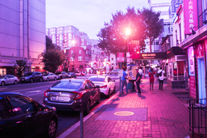 Washington, DC street at dusk