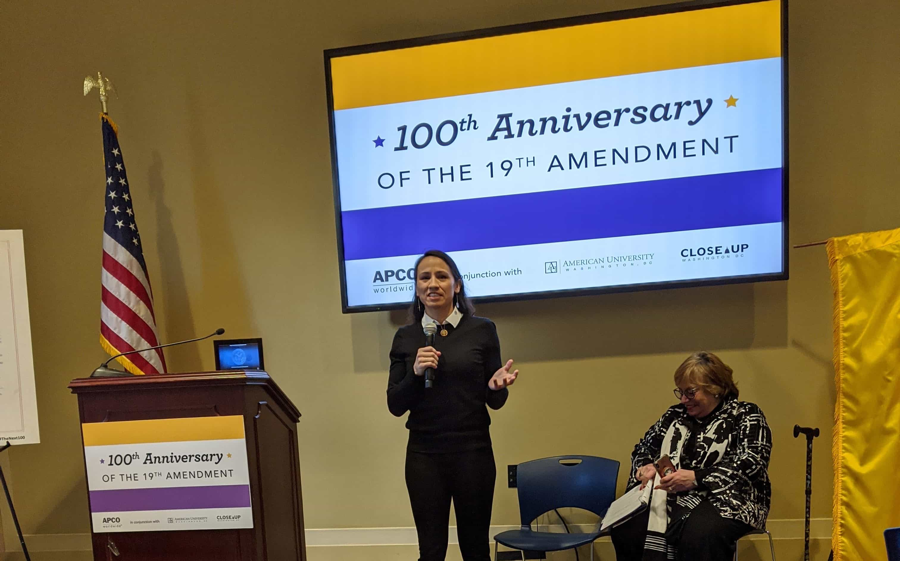 Congresswoman Sharice Davids delivers remarks.