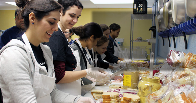 Students preparing meal at MLK Day of Service site