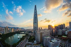 Skyline of Seoul South Korea with skyscraper in center