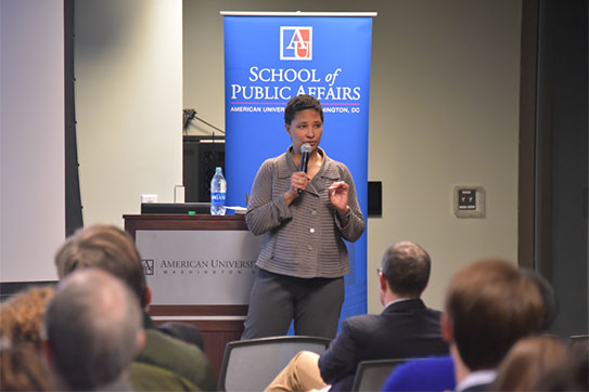 Danielle Allen speaking at event