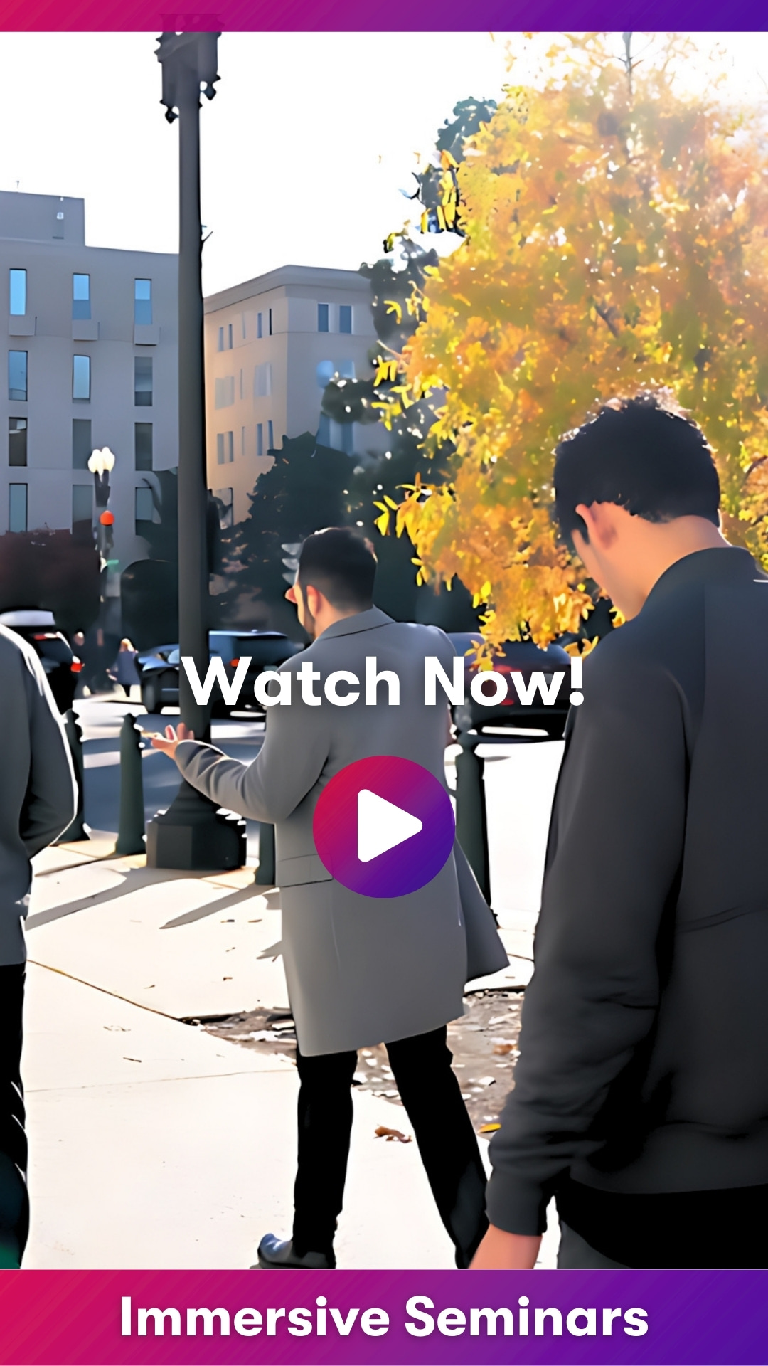 Immersive Seminars | Play button to play video | Students walking to one of 15+ site visits and guest speakers on a fall day