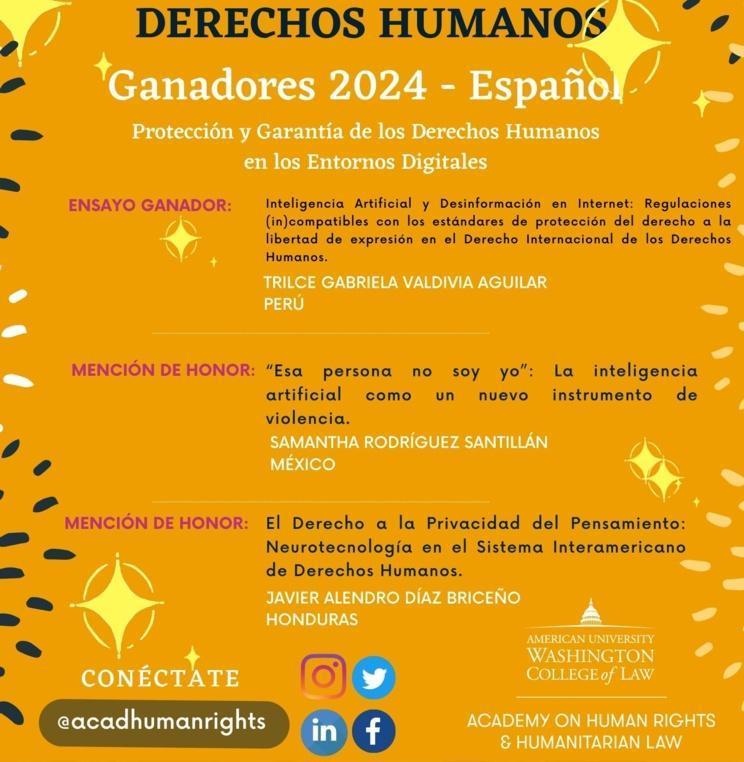 La Academia se complace en presentar l@s Ganador@s y Menciones de Honor para el Premio al Ensayo en Derechos Humanos 2024