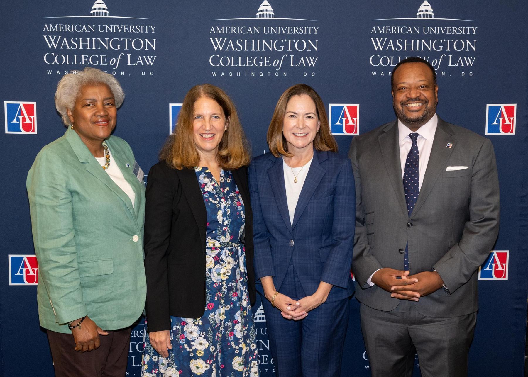 Fulbright Foreign Scholarship Board Chair Donna Brazile, AU Pres. Sylvia Burwell, Asst Sec. of State Lee Satterfield and AUWCL Dean Roger Fairfax